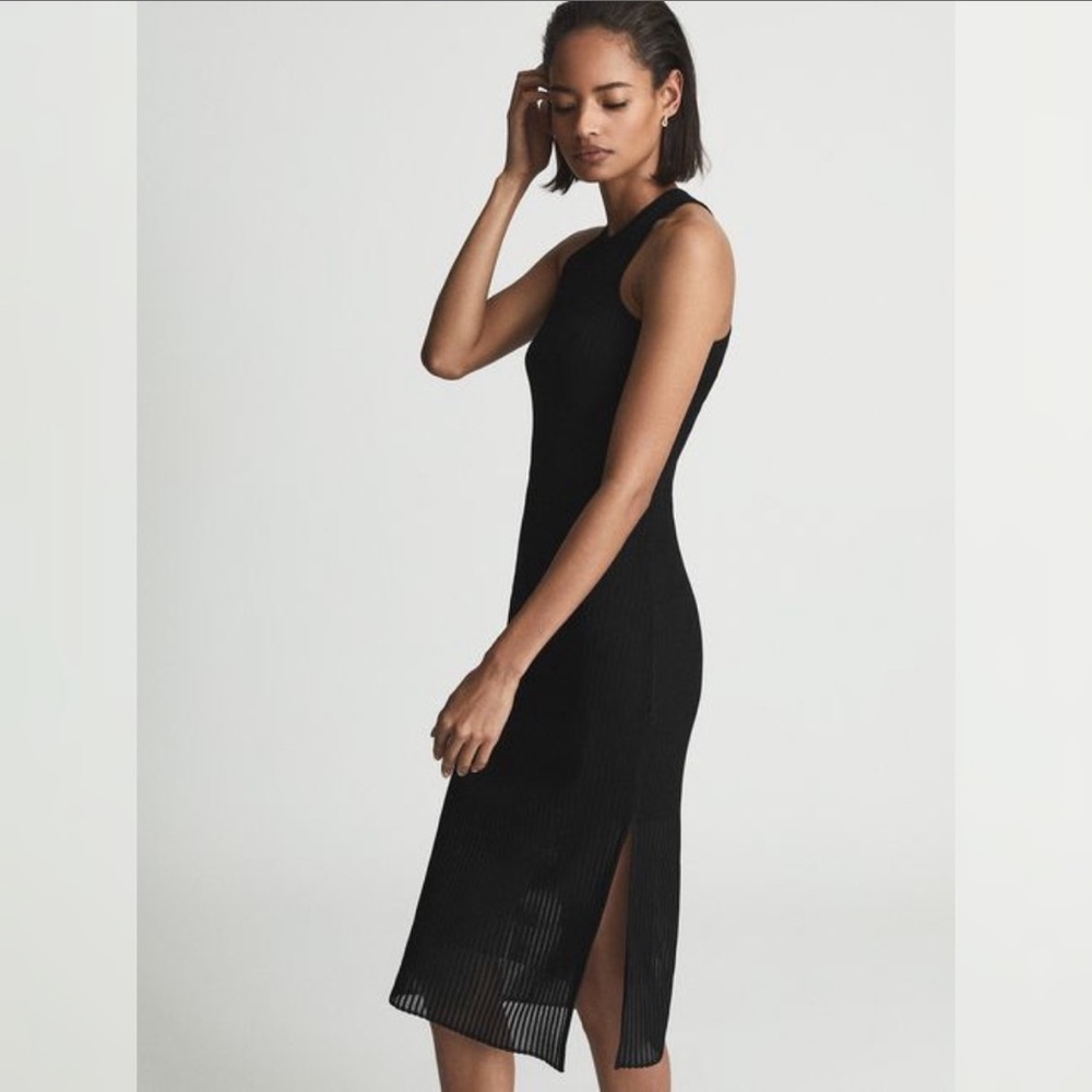Reiss Aurelia Sheer Stripe Knit Bodycon Dress Black Size Small - Picture 2 of 5